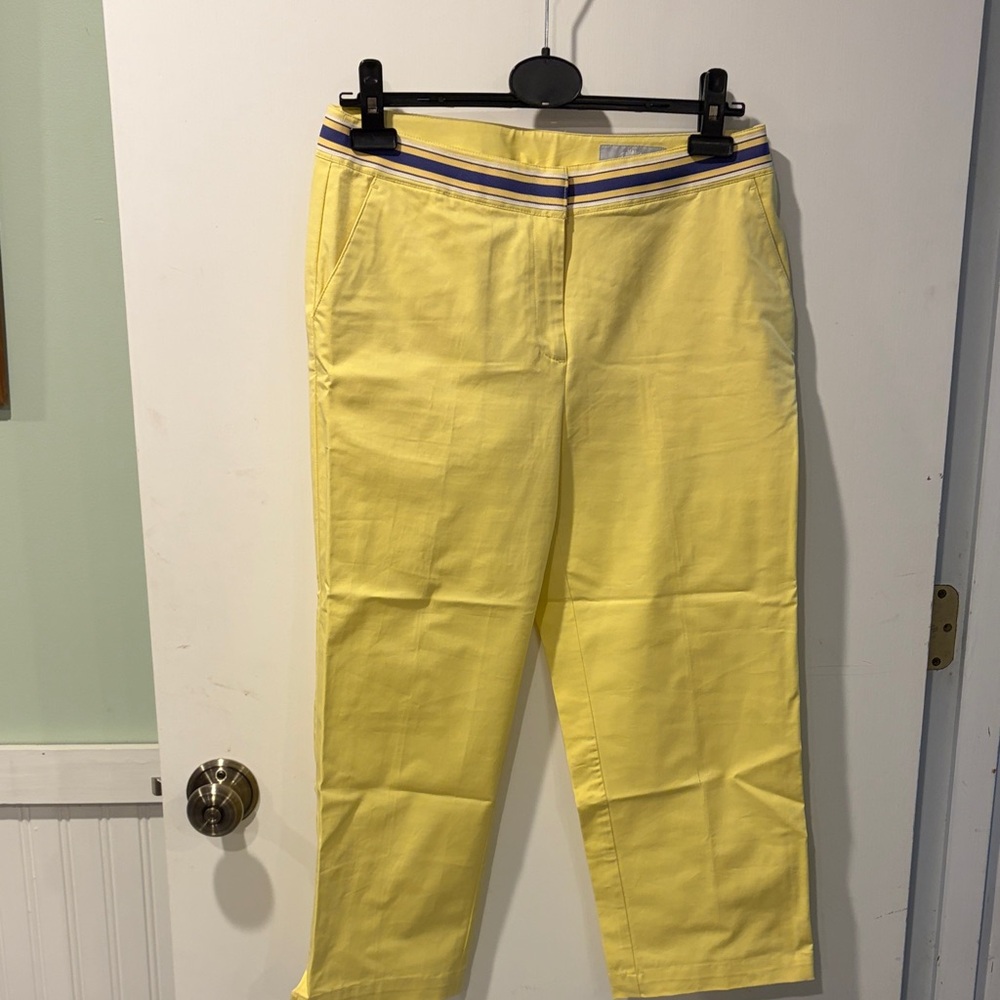 Callaway M women's  Yellow Casual Cotton crop Pants with purple ribbon